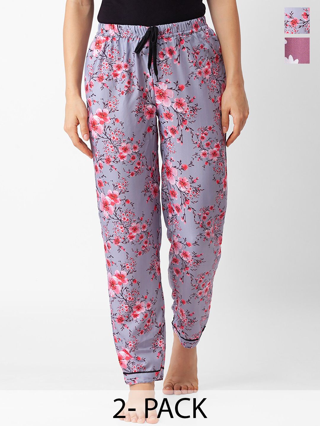 NOIRA Pack Of 2 Printed Mid Rise Lounge Pant-picture-40