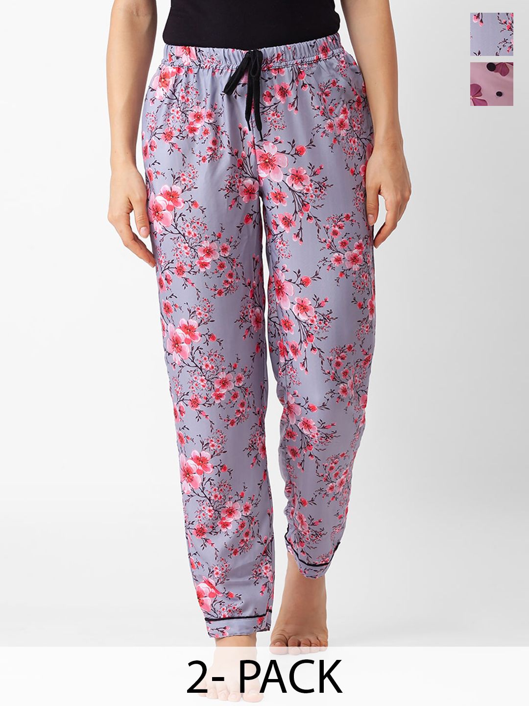 NOIRA Pack Of 2 Printed Mid-Rise Lounge Pants-picture-38