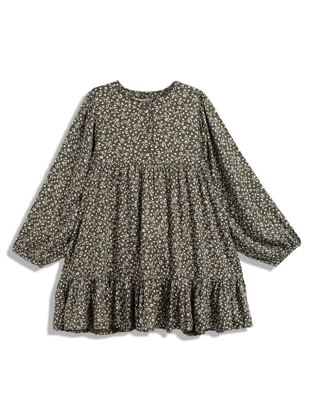 Tommy Hilfiger Girls Floral Printed Puff Sleeves Tiered Fit and Flare Dress-picture-42