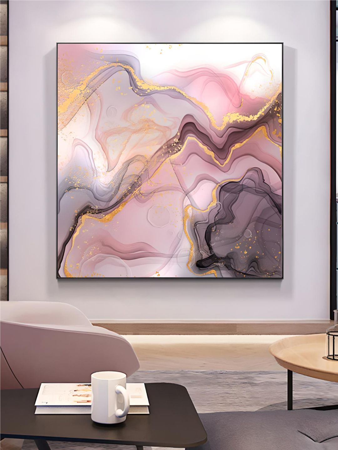 THE HANDMADE FLAIR Mauve & Grey Abstract Framed Painting Wall Art-picture-26