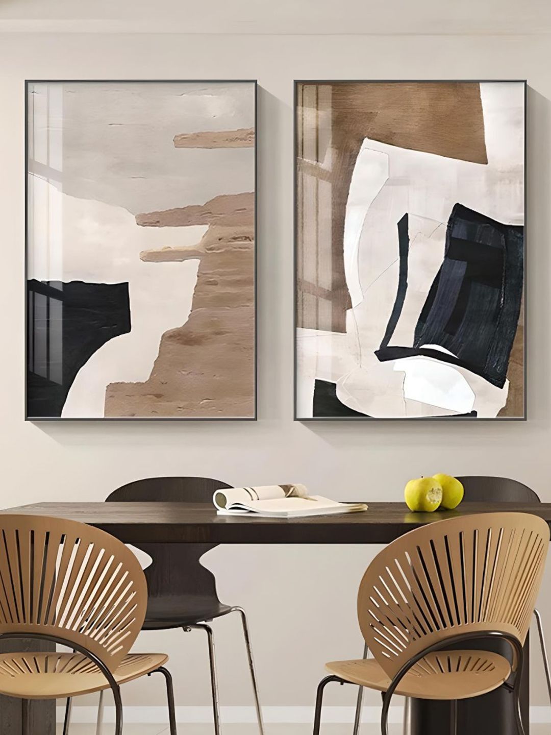 THE HANDMADE FLAIR 2 Pcs Beige & Black Abstract Framed Painting Wall Art-image-23