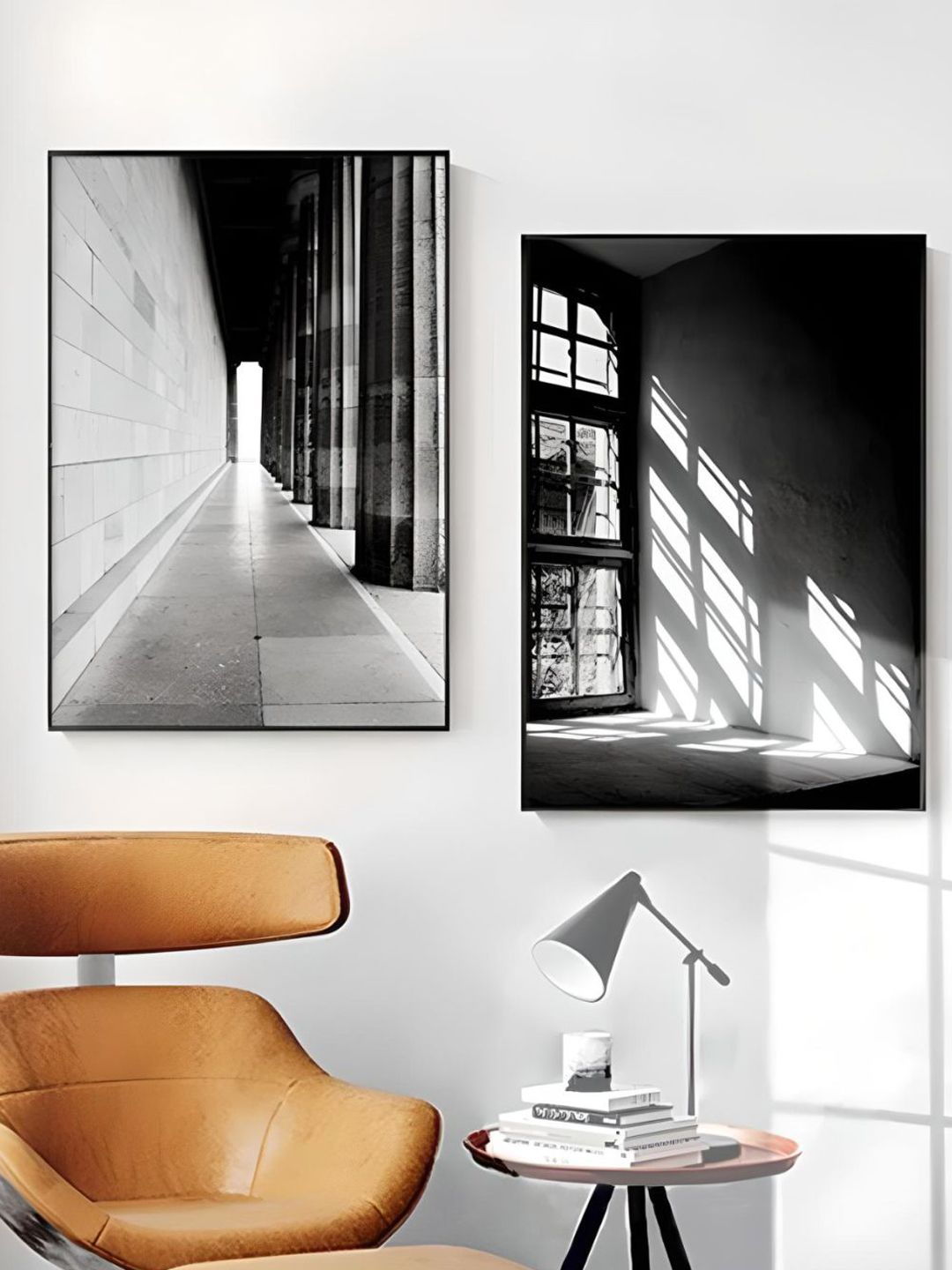THE HANDMADE FLAIR 2 Pcs Black & Grey Architectural Framed Painting Wall Art-image-33