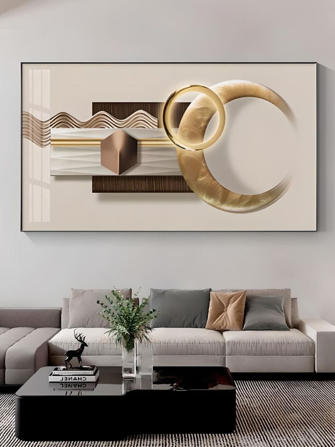 THE HANDMADE FLAIR Beige & Gold-Toned Abstract Framed Painting Wall Art-image-31