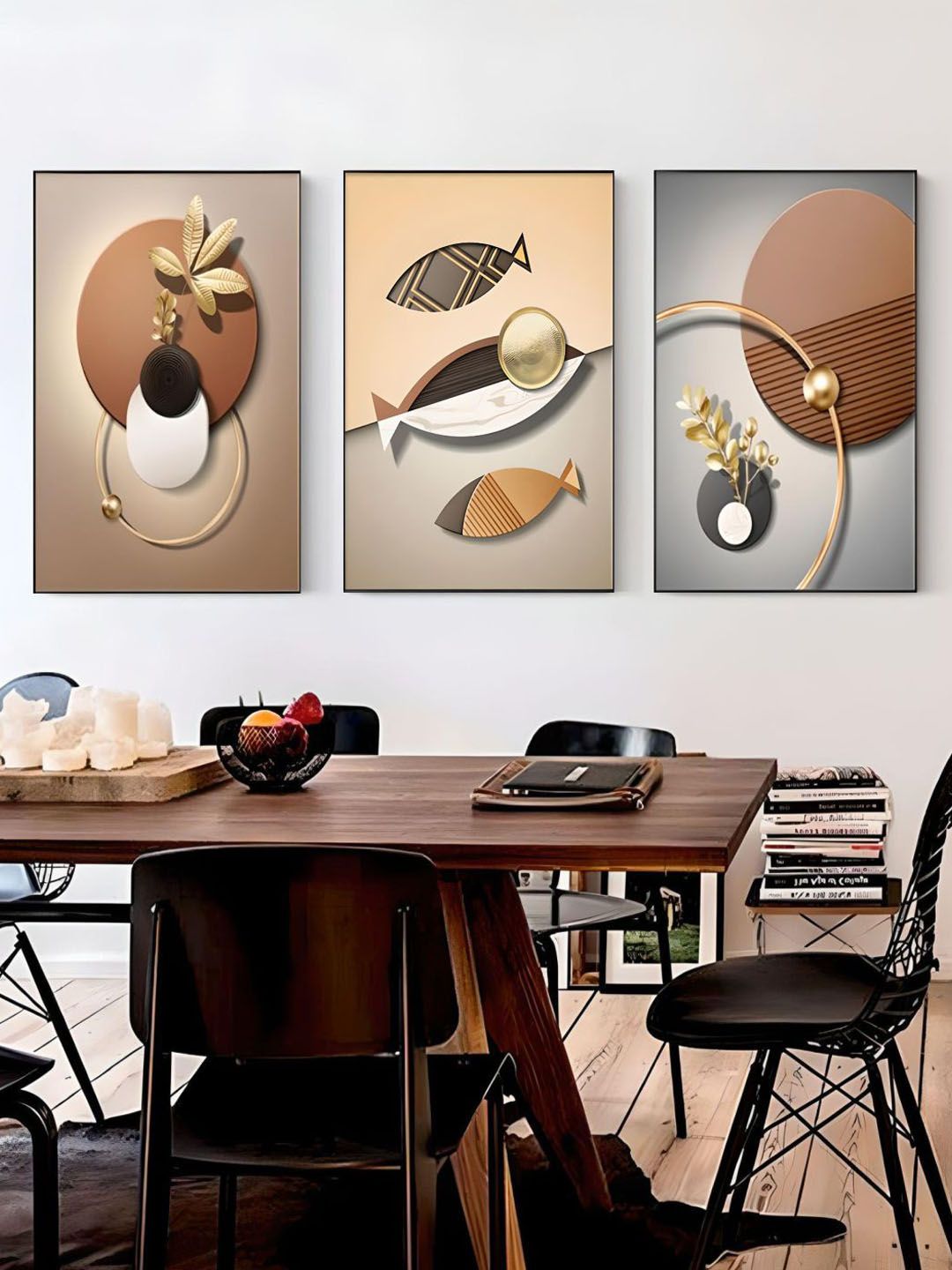 THE HANDMADE FLAIR Grey & Beige 3 Pieces Abstract Wooden Paintings Wall Art-image-41