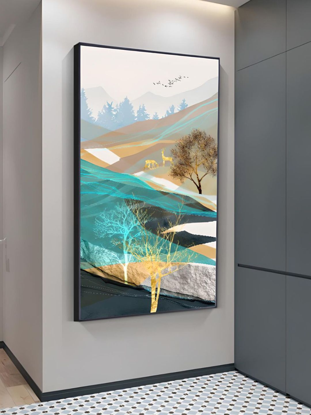 THE HANDMADE FLAIR Realm Of The Golden Stag Abstract Nordic Landscape Wall Art-image-24