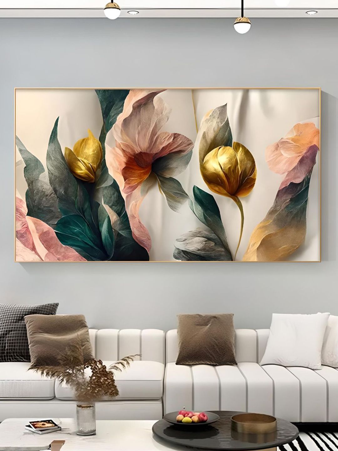 THE HANDMADE FLAIR Green & Pink Canvas Abstract Painting Wall Art-image-7