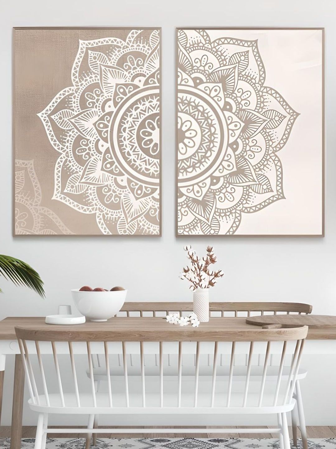 THE HANDMADE FLAIR Beige & White 2 Pieces Floral Mandala Wooden Wall Arts-image-29