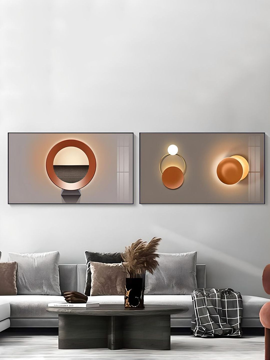 THE HANDMADE FLAIR Grey & Maroon 2 Piece Wood Abstract Wall Paintings-image-24