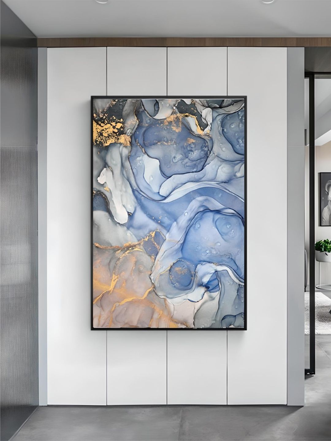 THE HANDMADE FLAIR Grey & Blue Marble Effect Canvas Painting Wall Art-image-34