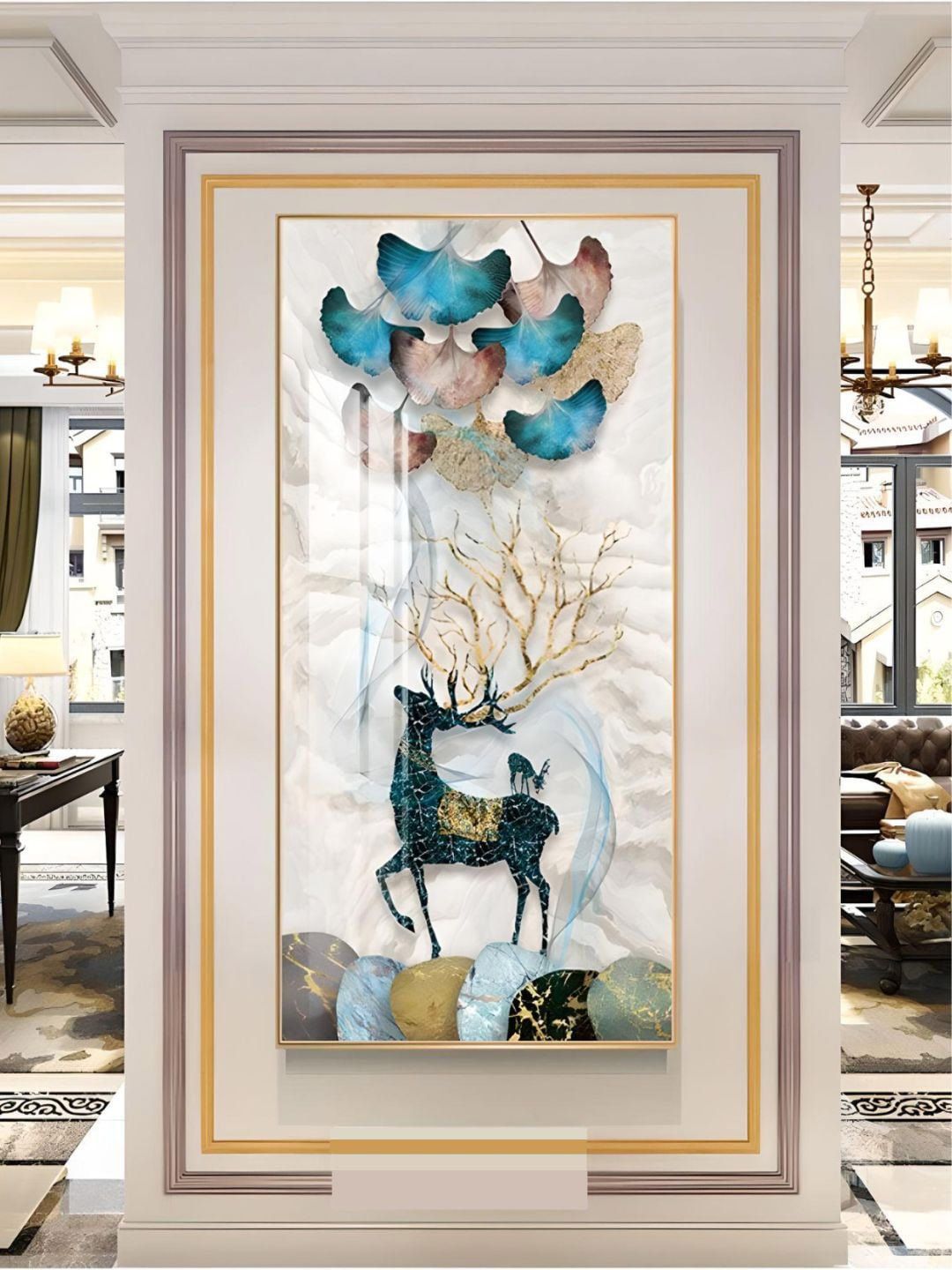 THE HANDMADE FLAIR Blue & Cream Wooden Abstract Paintings Wall Art-image-37