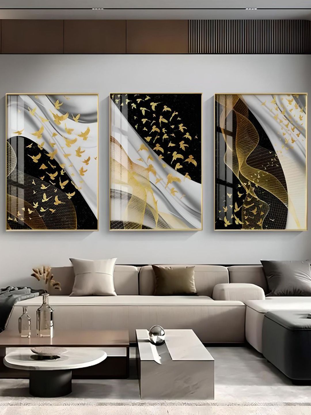 THE HANDMADE FLAIR Black & Yellow Birds Flowing Framed Painting Wall Art-picture-18