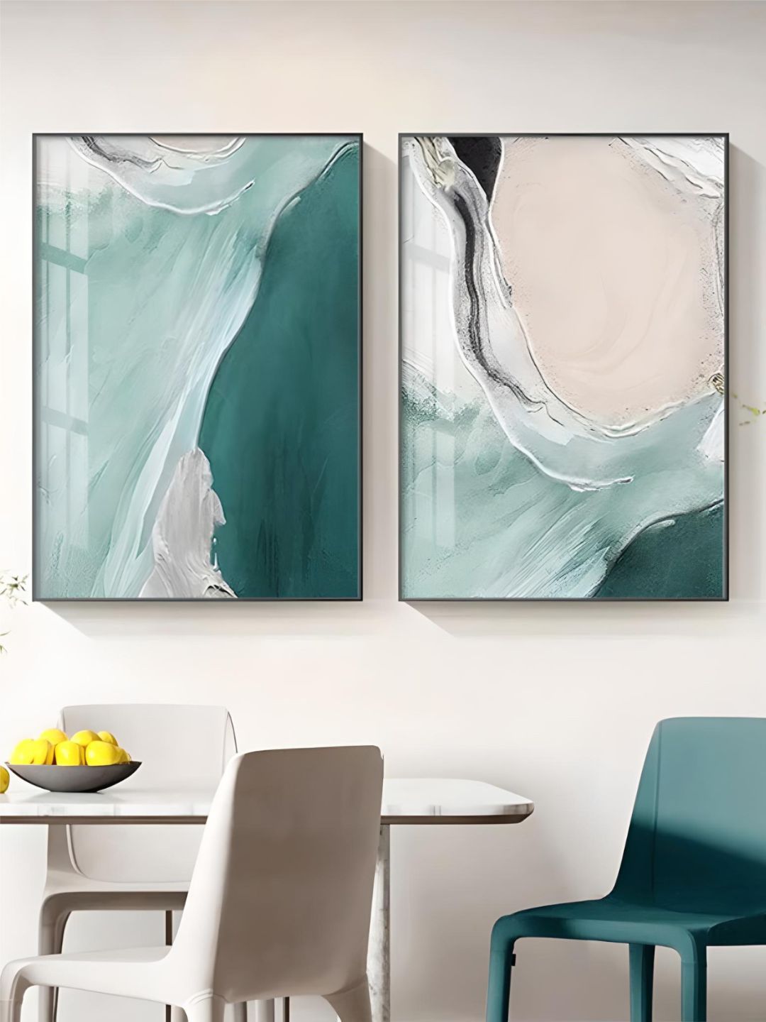 THE HANDMADE FLAIR 2 Pcs Cream-Coloured & Green Ocean Framed Painting Wall Art-image-28