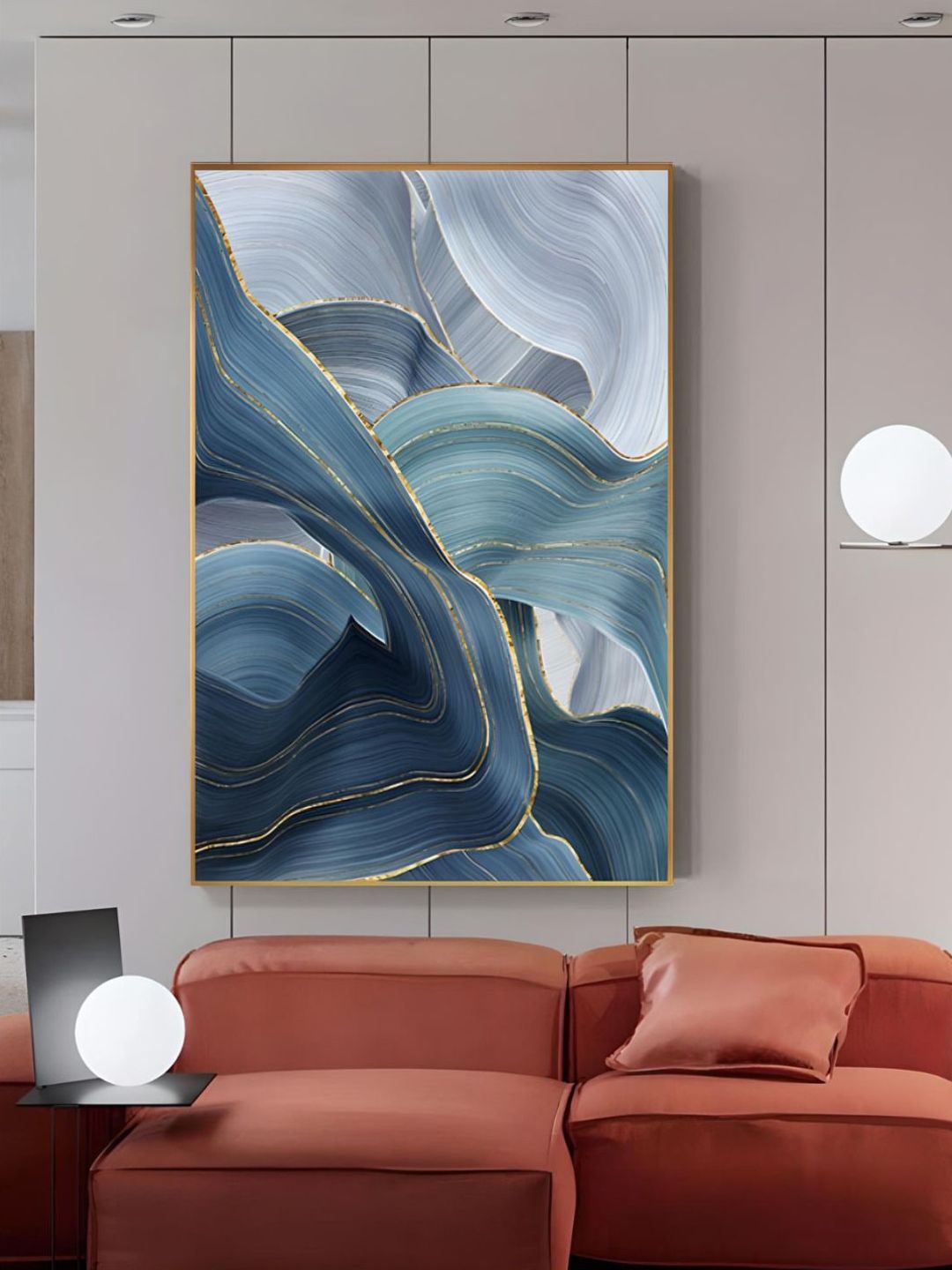 THE HANDMADE FLAIR Blue & Grey Wooden Framed Canvas Painting Wall Art-image-33