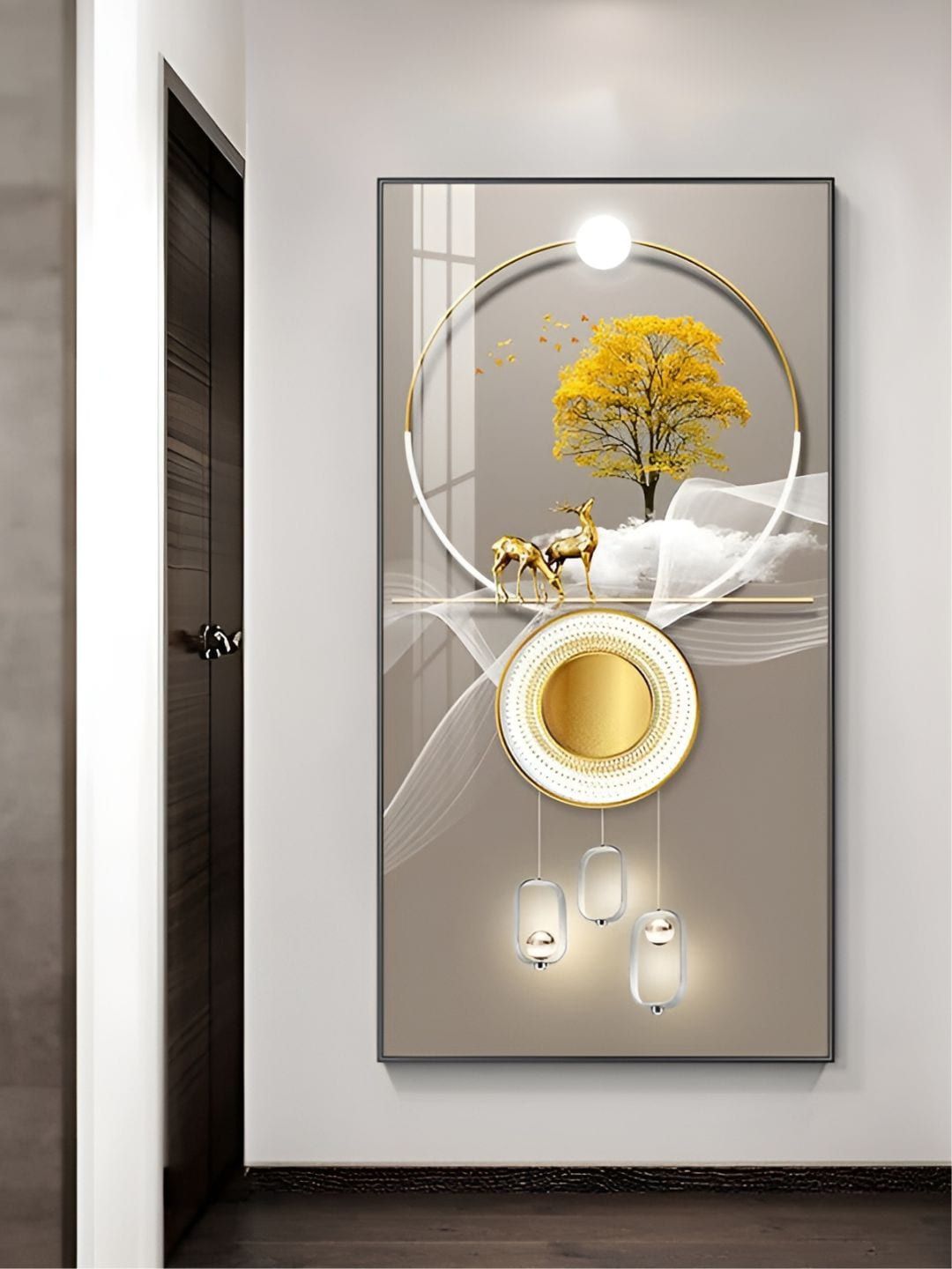 THE HANDMADE FLAIR Grey & Yellow Circle Of Light Framed Painting Wall Art-image-6