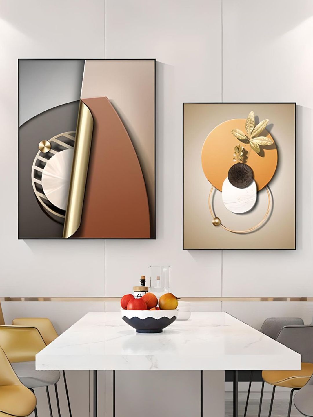THE HANDMADE FLAIR Cream & Brown 2 Pieces Abstract Wooden Wall Arts-image-42