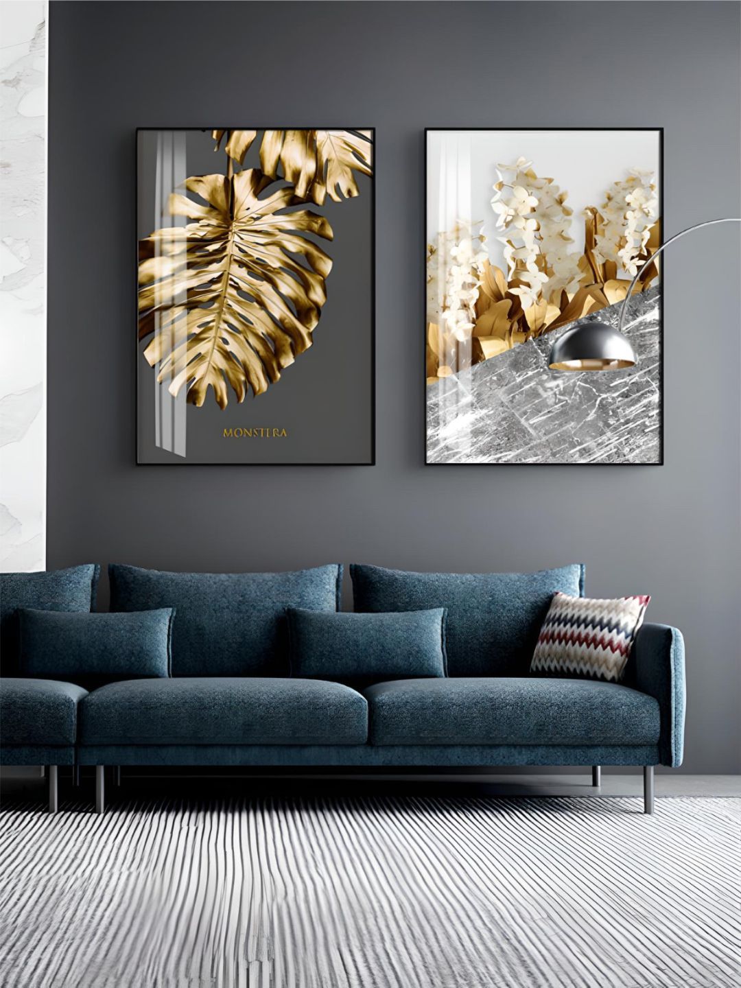 THE HANDMADE FLAIR 2 Pcs Grey & White Tropical Framed Painting Wall Art-image-38