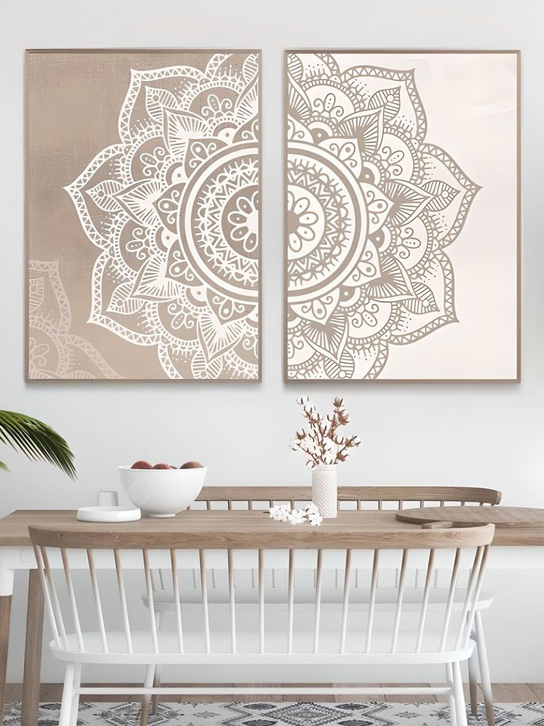 THE HANDMADE FLAIR 2 Pcs Beige & Cream-Coloured Floral Mandala Framed Painting Wall Art-image-48
