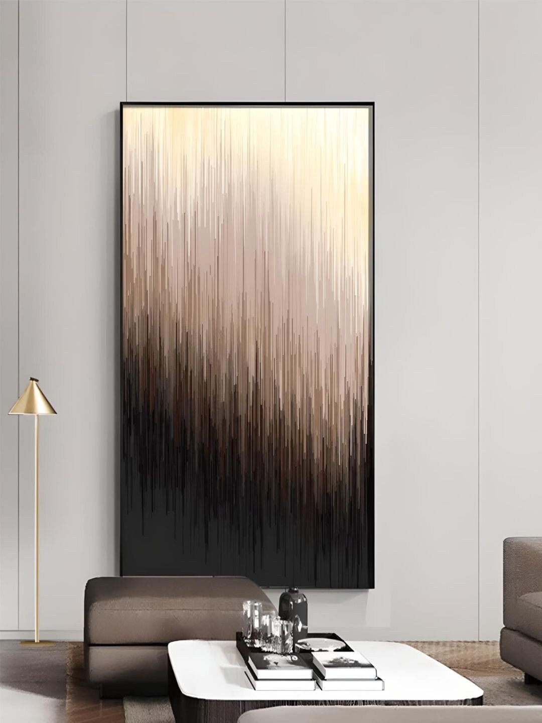 THE HANDMADE FLAIR Beige & Black Digital Rain Framed Painting Wall Art-image-48