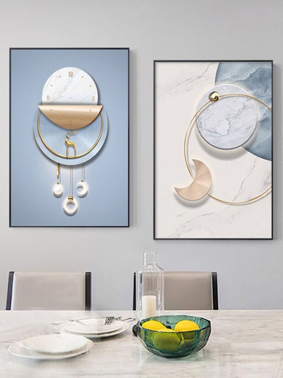 THE HANDMADE FLAIR Blue 2 Pieces Abstract Wooden Wall Art-picture-21