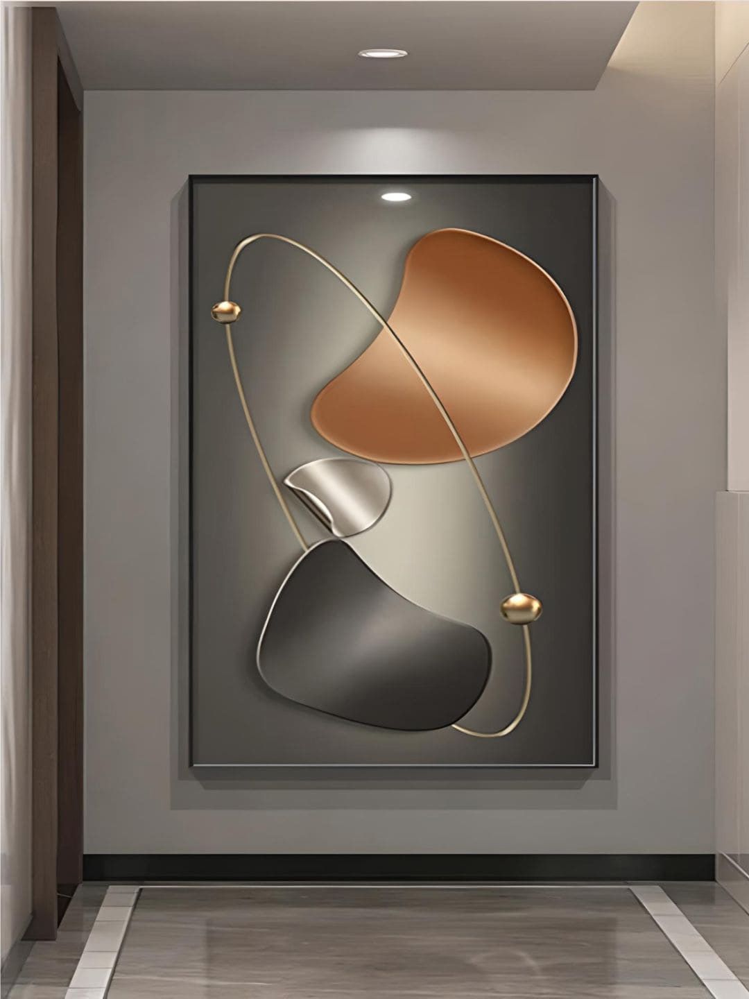 THE HANDMADE FLAIR Grey & Brown Abstract Framed Painting Wall Art-picture-14