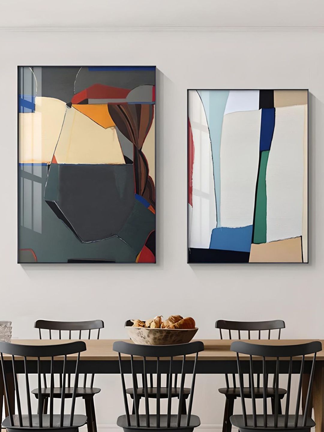 THE HANDMADE FLAIR Black & Grey 2 Pieces Abstract Printed Wooden Wall Arts-picture-17