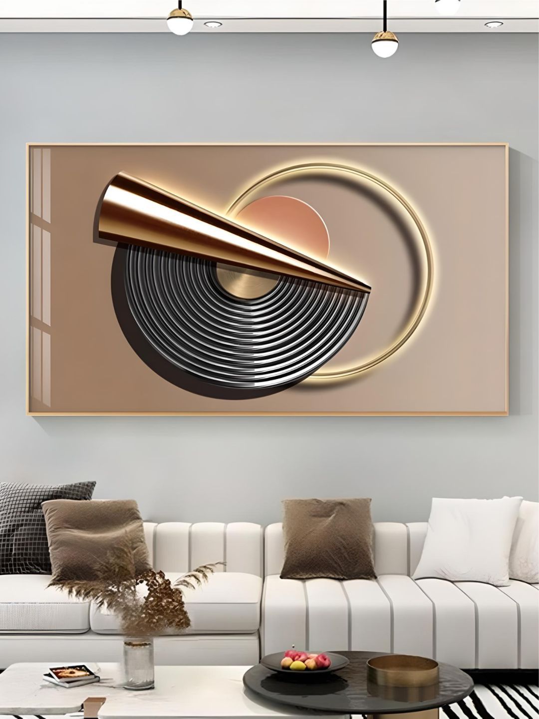 THE HANDMADE FLAIR Taupe & Metallic Modern Aesthetics Abstract Geometric Sun Moon Wall Art-image-35