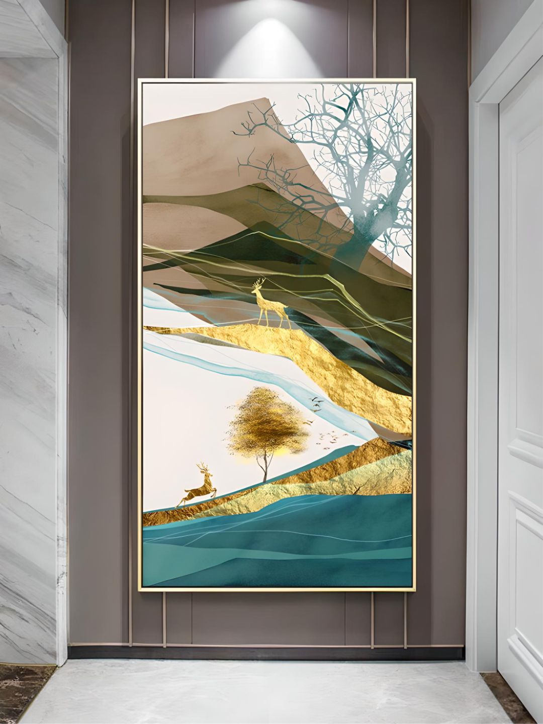THE HANDMADE FLAIR White & Green Abstract Framed Painting Wall Art-image-22