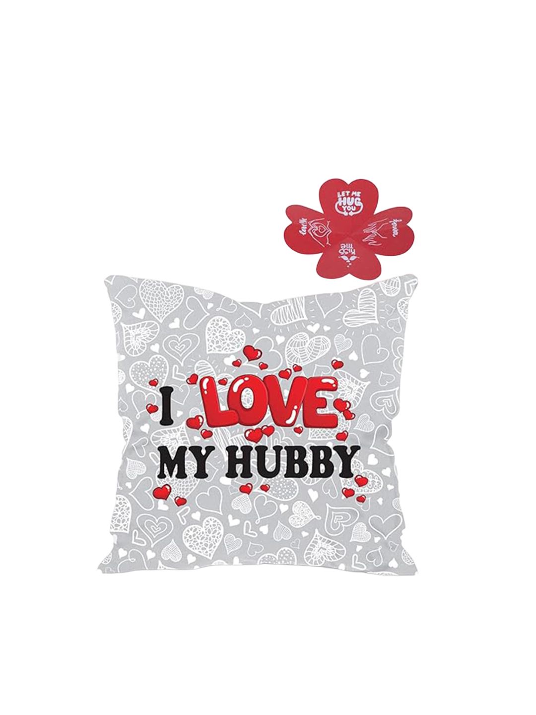Kaameri Bazaar Grey & Red Printed Pre-Filled Cushion With Greeting Card-picture-32
