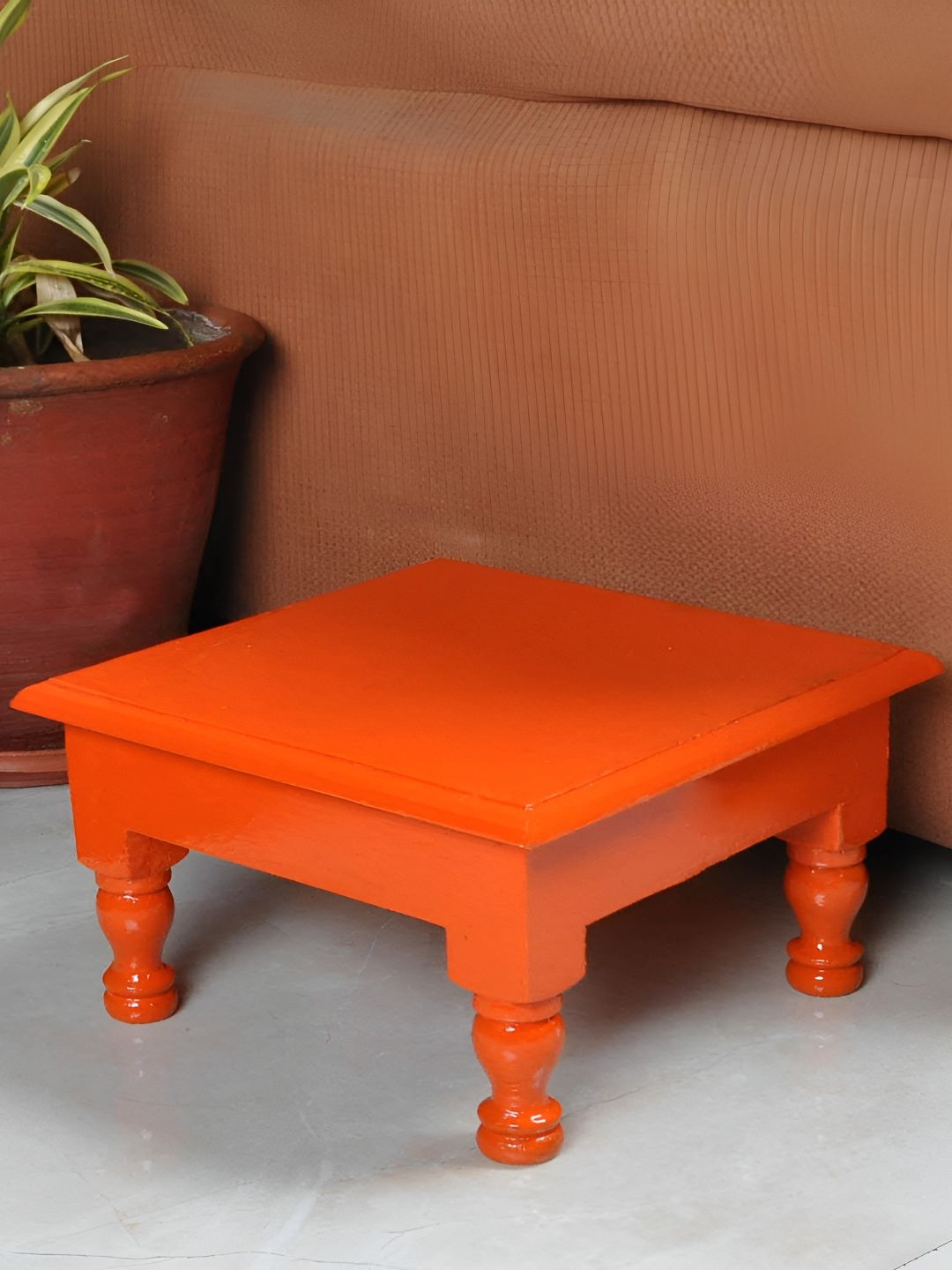Lal Haveli Orange Wooden Pooja Chowkie-picture-27