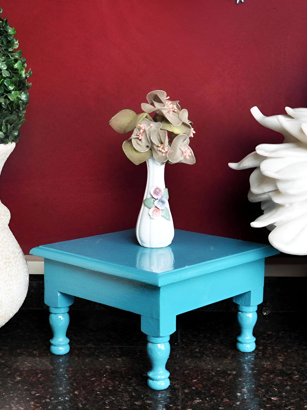 Lal Haveli Turquoise Blue Wooden chowki Sitting Stool-picture-25