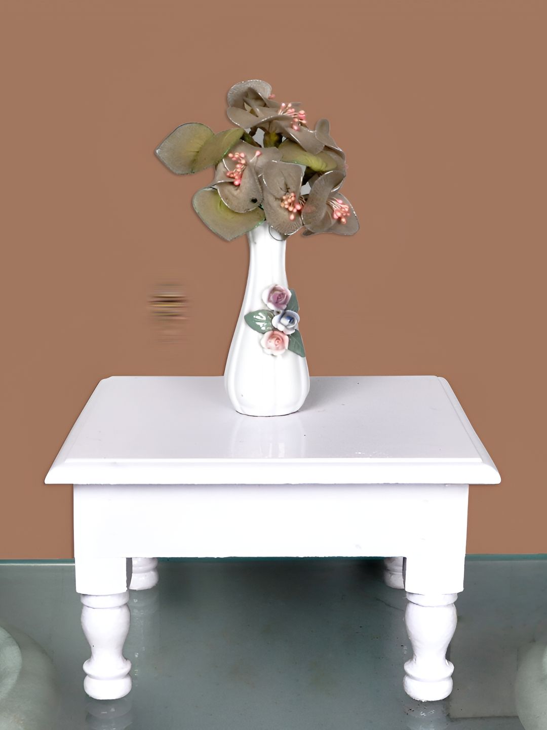 Lal Haveli White Wooden Pooja Chowkie-picture-12