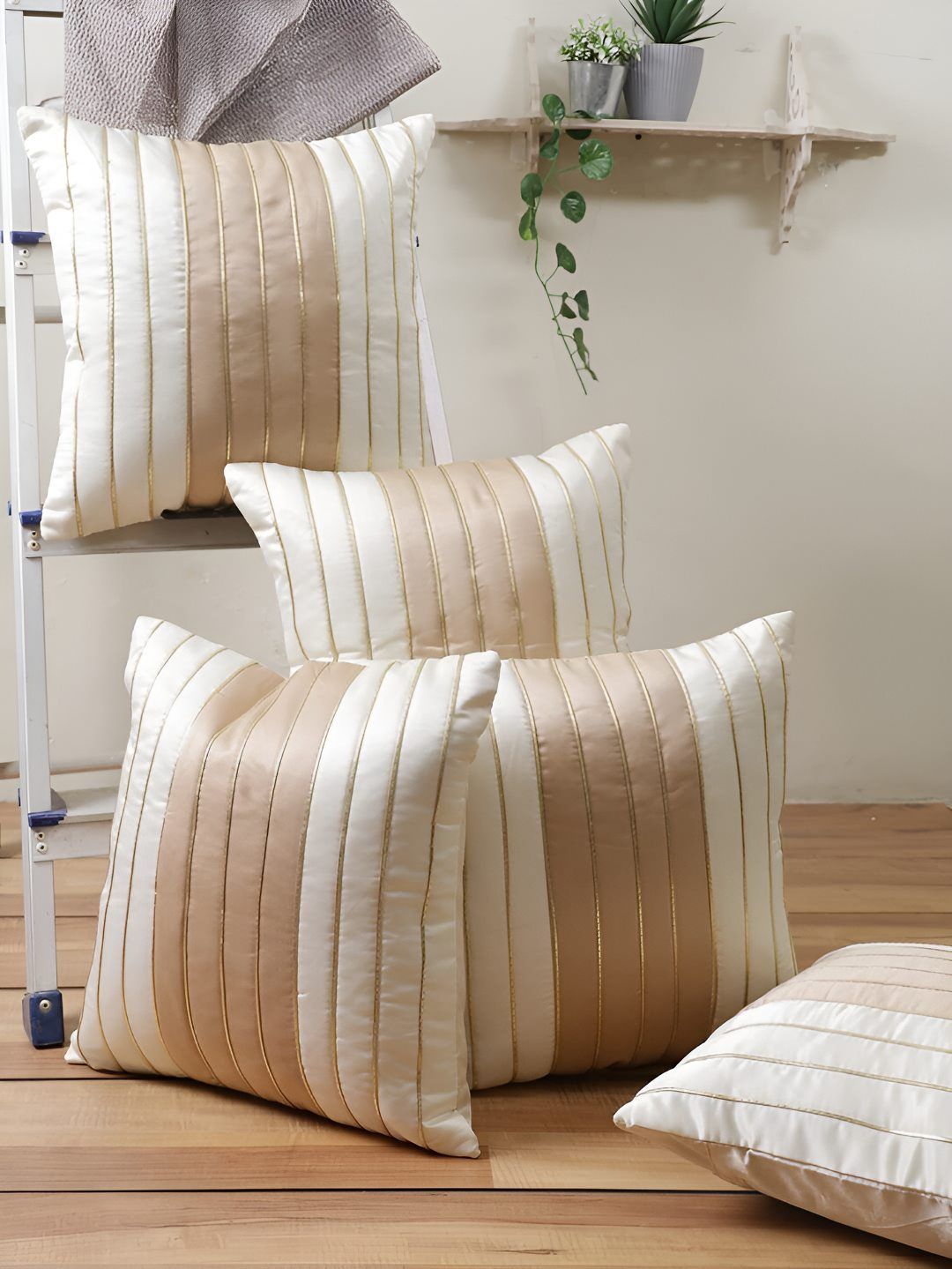 Stuff N' Fluff Cream & White 5 Pcs Colourblocked Square Cushion Covers-picture-56