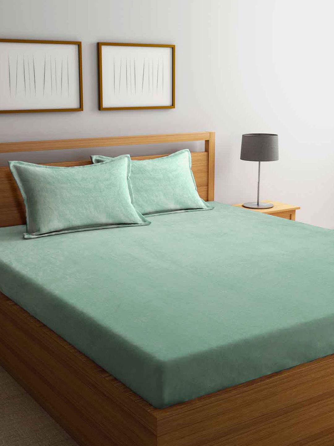FABINALIV Green 300 TC Fitted King Bedsheet with 2 Pillow Covers-picture-14