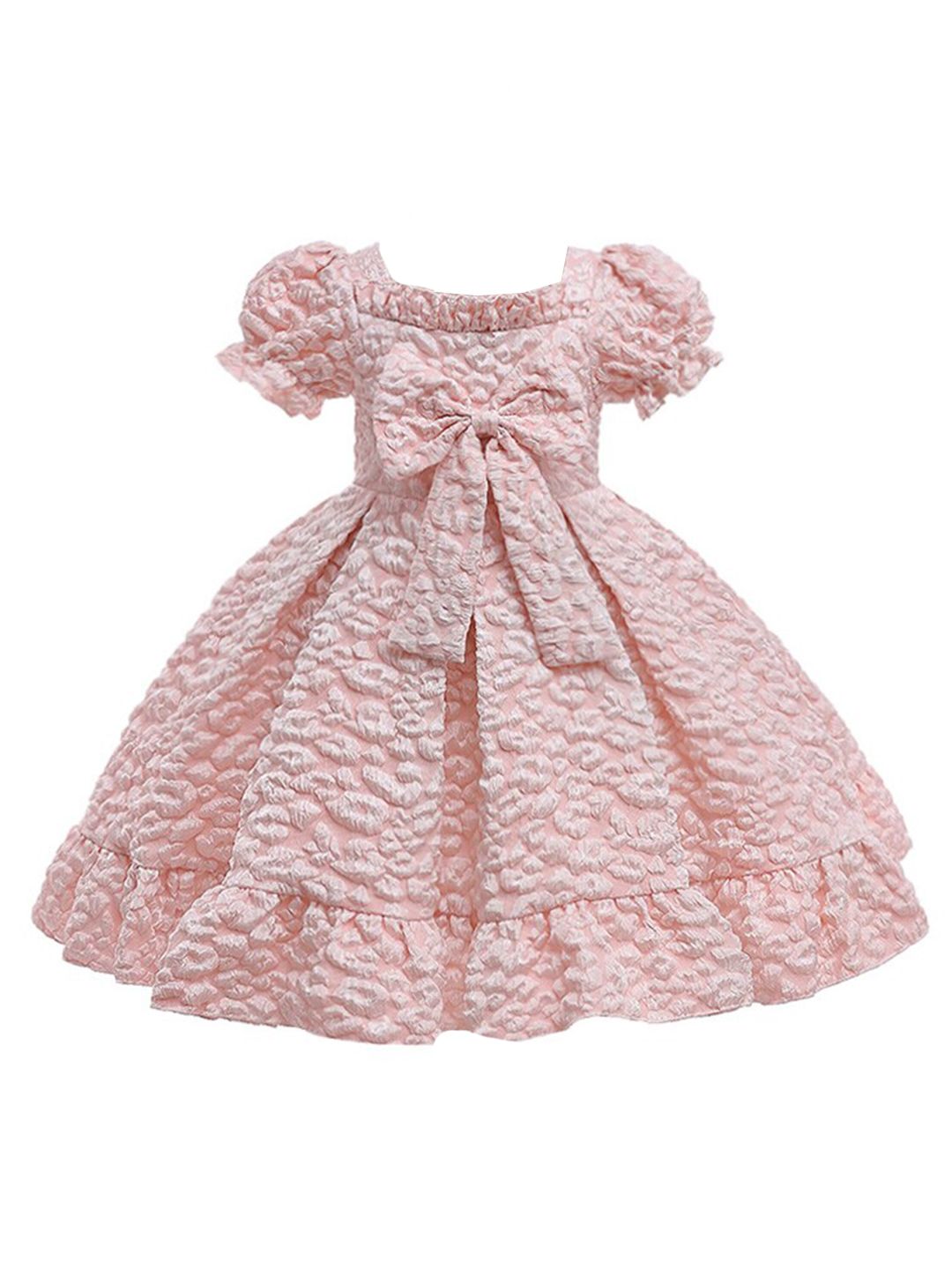 StyleCast Girls Pink Self Design Puff Sleeve Fit & Flare Dress-image-32