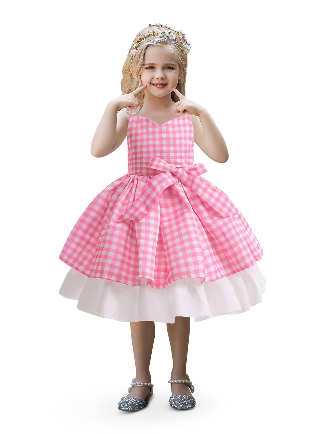 StyleCast Pink Checked Layered Balloon Dress-picture-28