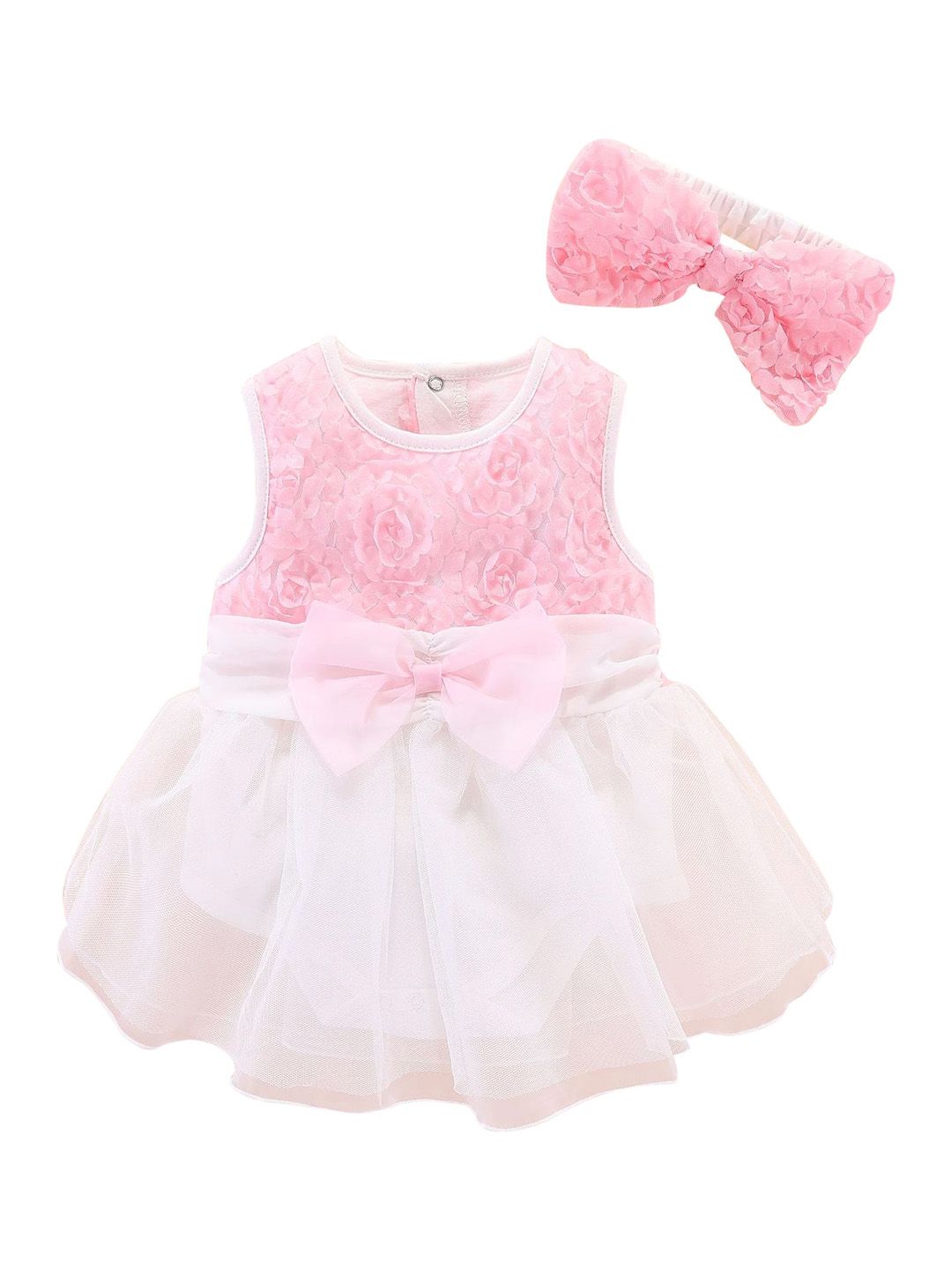 StyleCast Infants Girls Pink & White Self Design Cotton Rompers-picture-36
