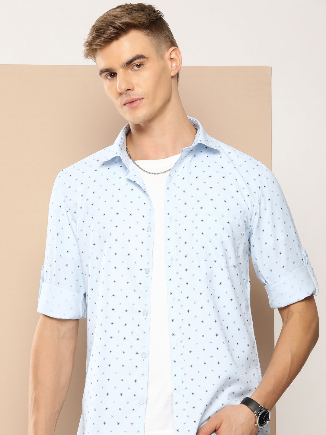 encore by INVICTUS Geometric Printed Roll-Up Sleeves Casual Shirt-picture-36