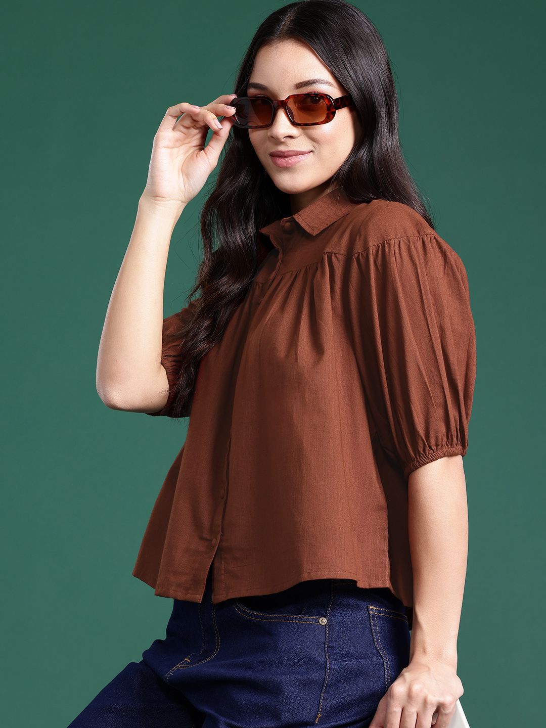 DressBerry Bizwear Puff Sleeve Cotton Shirt Style Top-picture-12