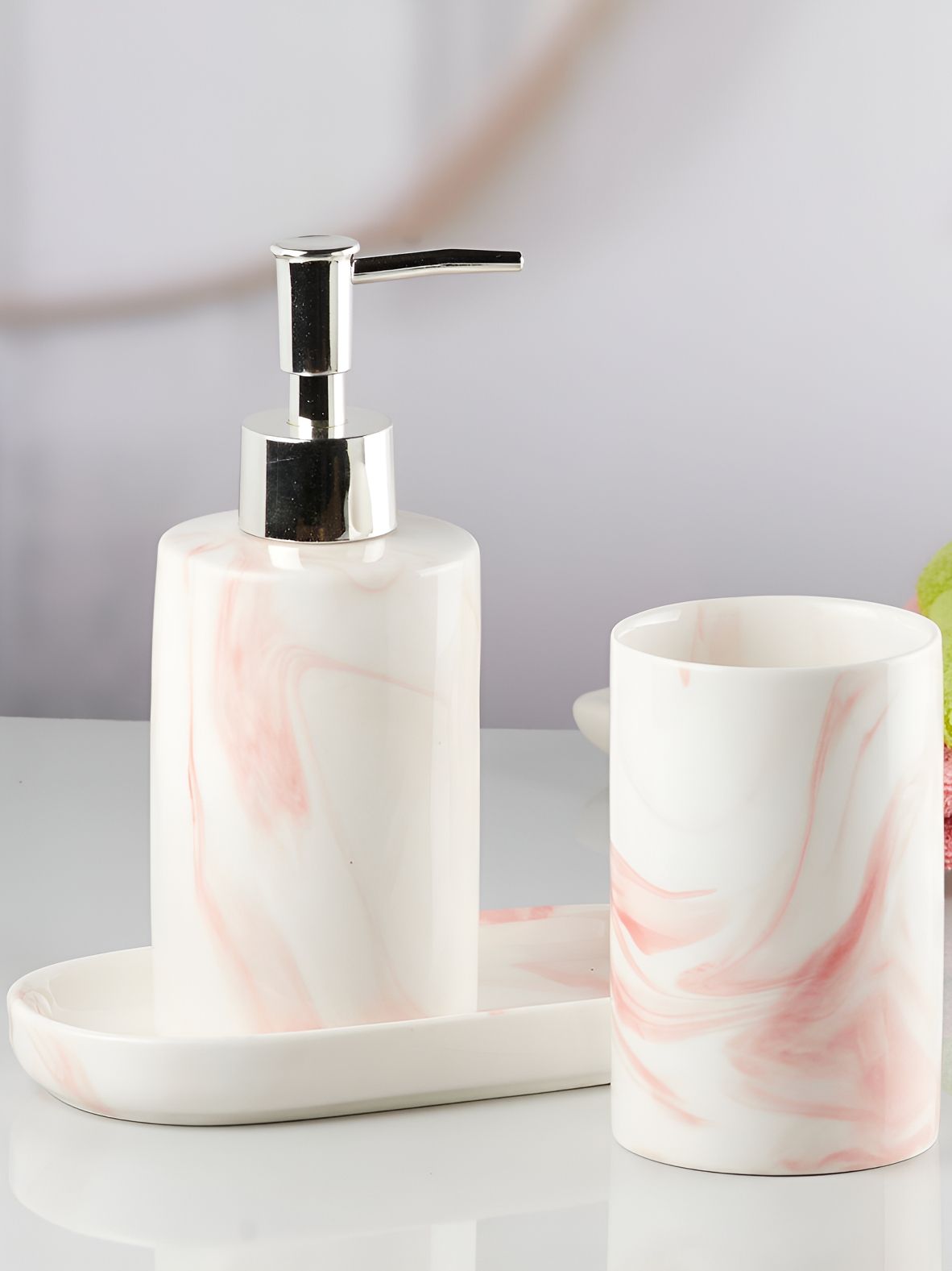 Kookee White 3 Pcs Abstract Ceramic Bath Accessories Set-picture-34