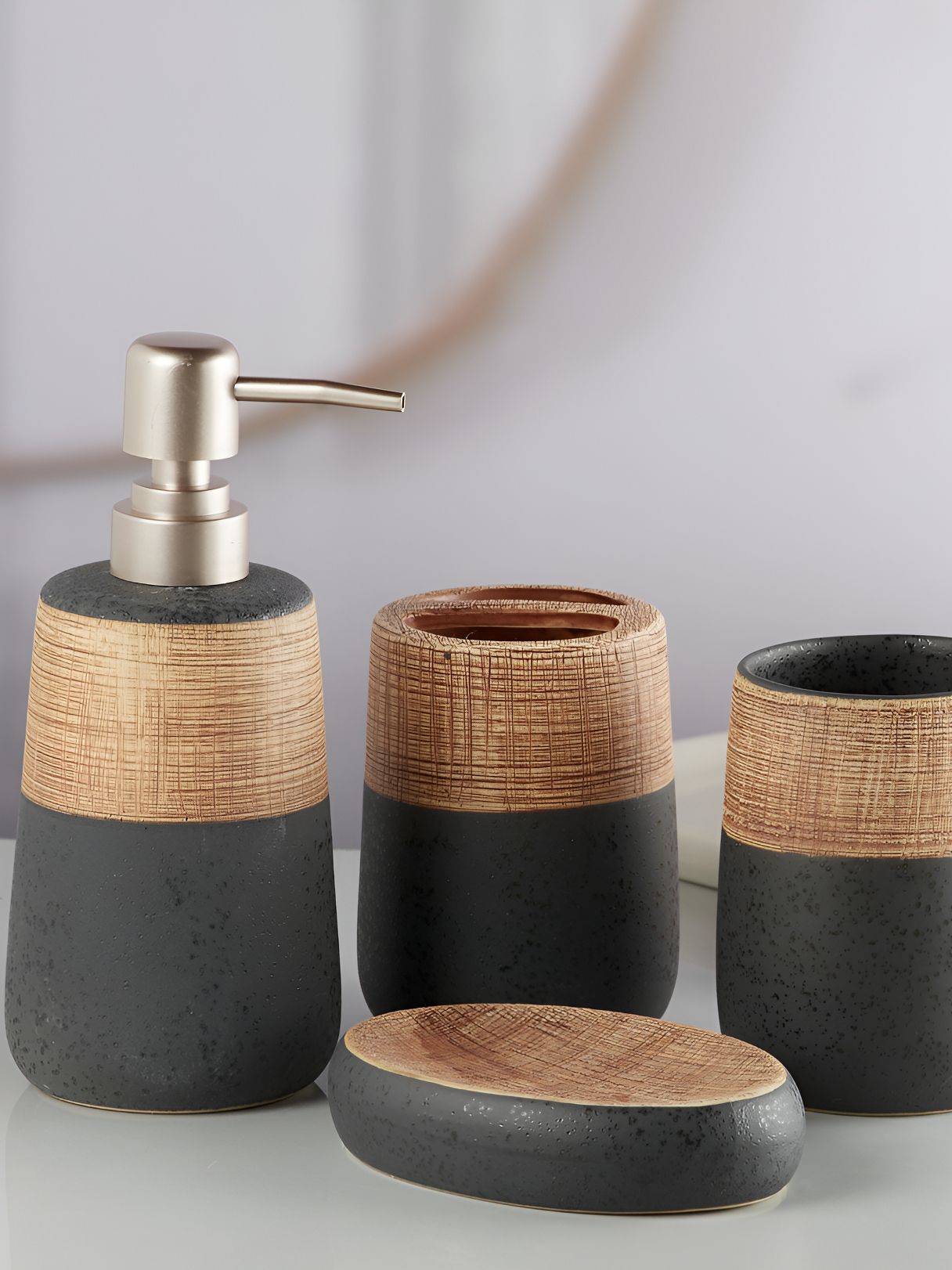 Kookee Black & Brown 4 Piece Ceramic Bath Accessories Set-picture-15