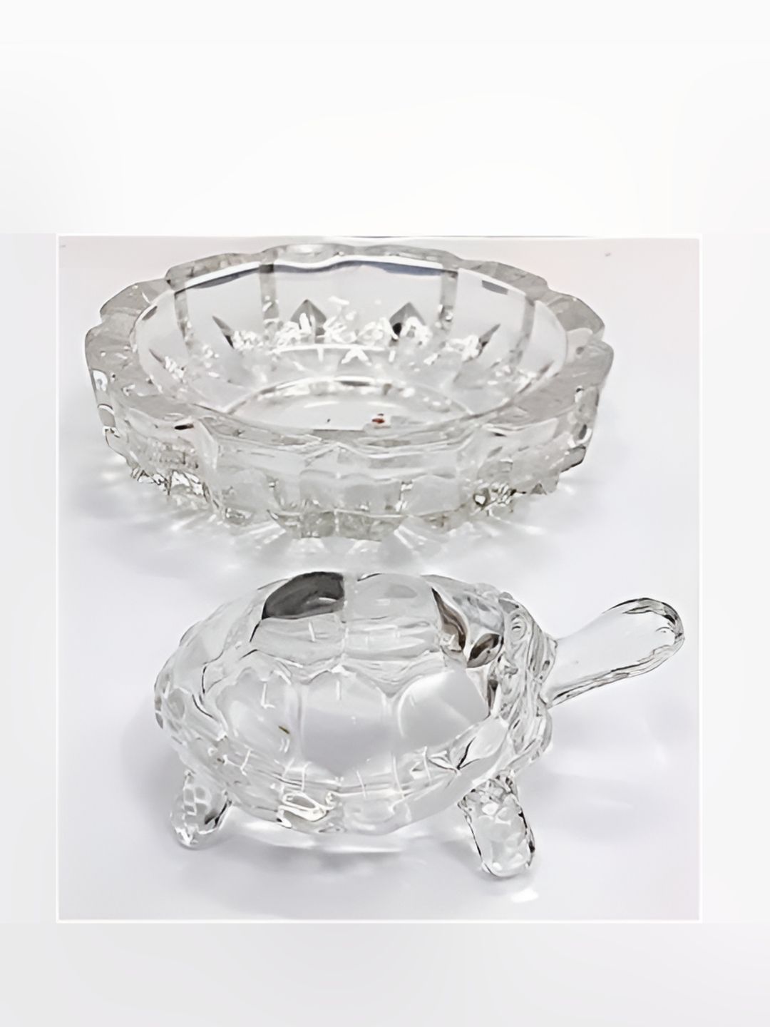 Navyaksh Transparent Glass Crystal Turtle Tortoise with Plate Showpiece-image-10