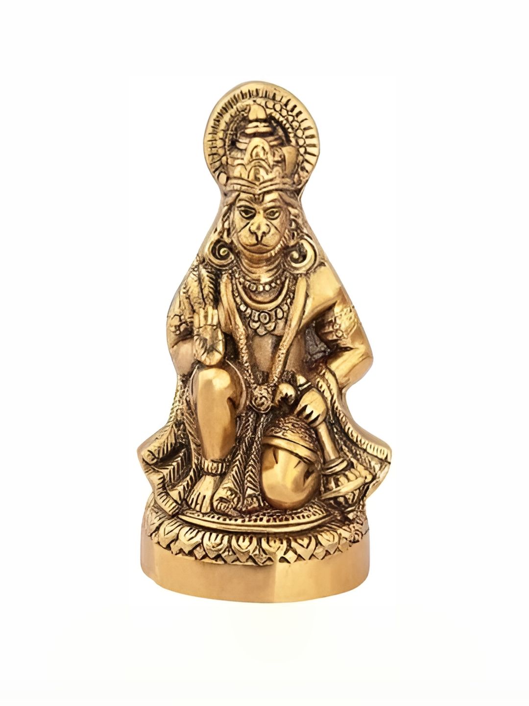 Navyaksh Gold-Toned Metal Hanuman ji Sitting Idol Showpiece-picture-42