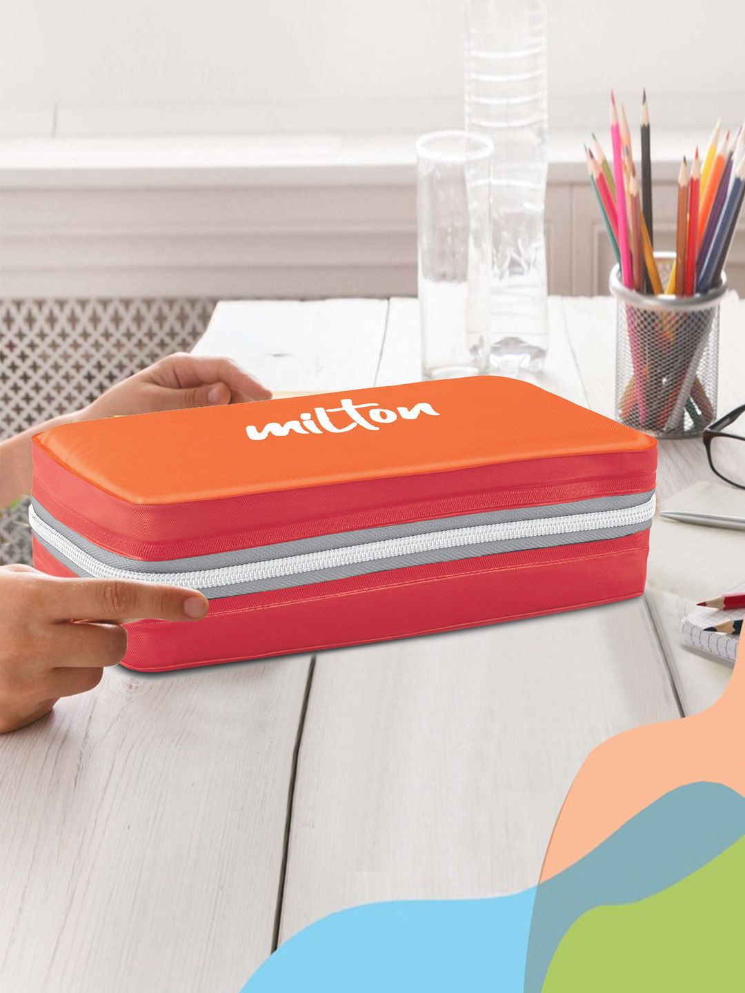 Milton Plastic New Mini Insulated Lunch Box Set of 2 with Bag 280 Ml Each Orange-image-7