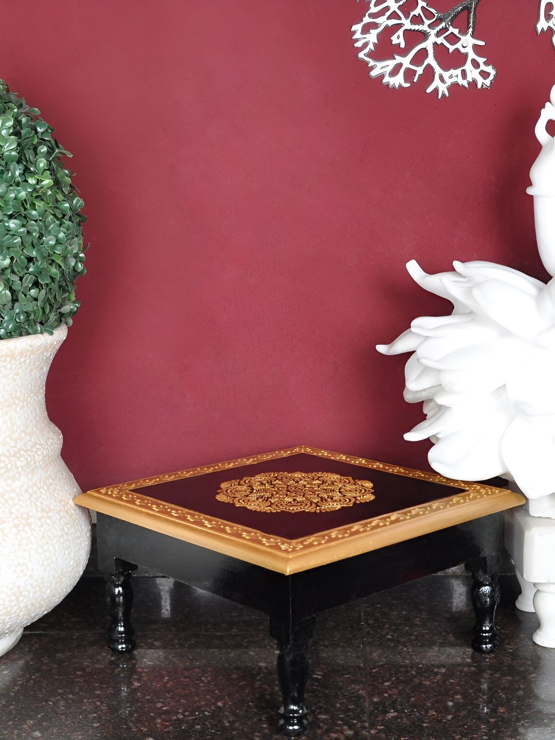 Lal Haveli Black & Brown Wooden Pooja Chowki-picture-40