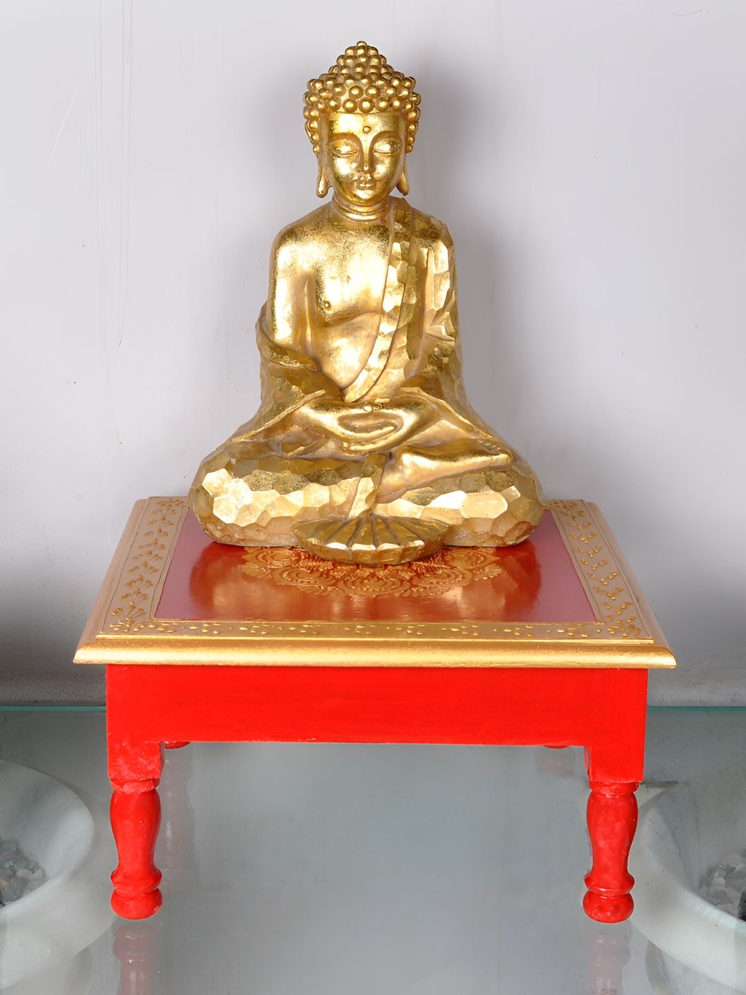 Lal Haveli Red Printed Square Wooden Chowkie-picture-21