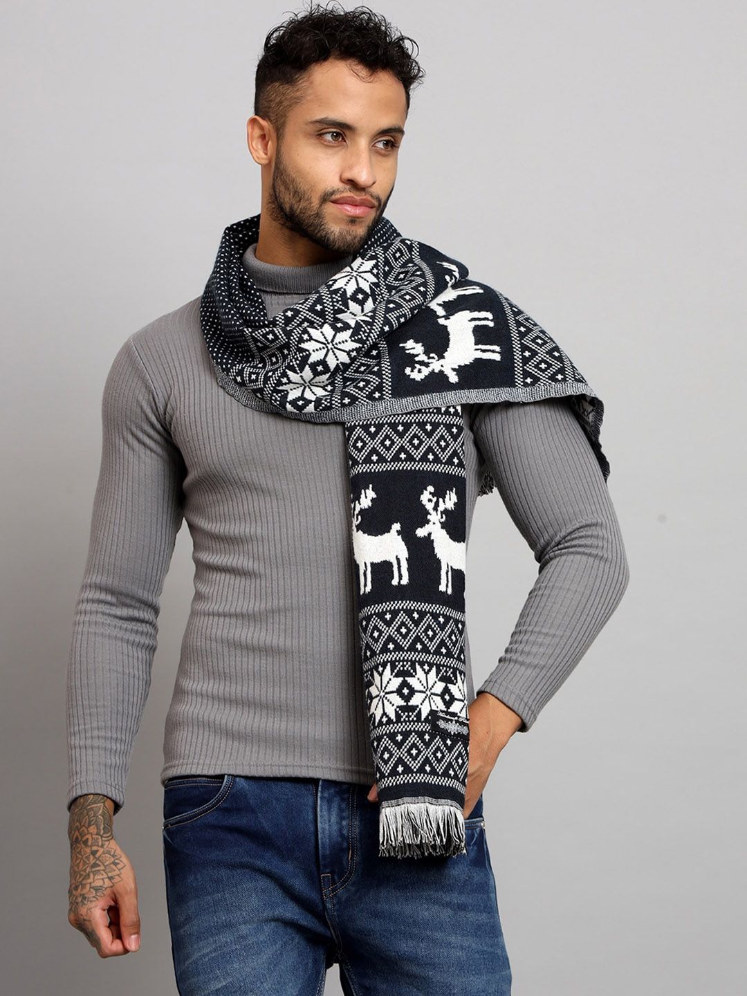 HANDICRAFT PALACE Men Self Design Reversible Woollen Muffler-picture-29