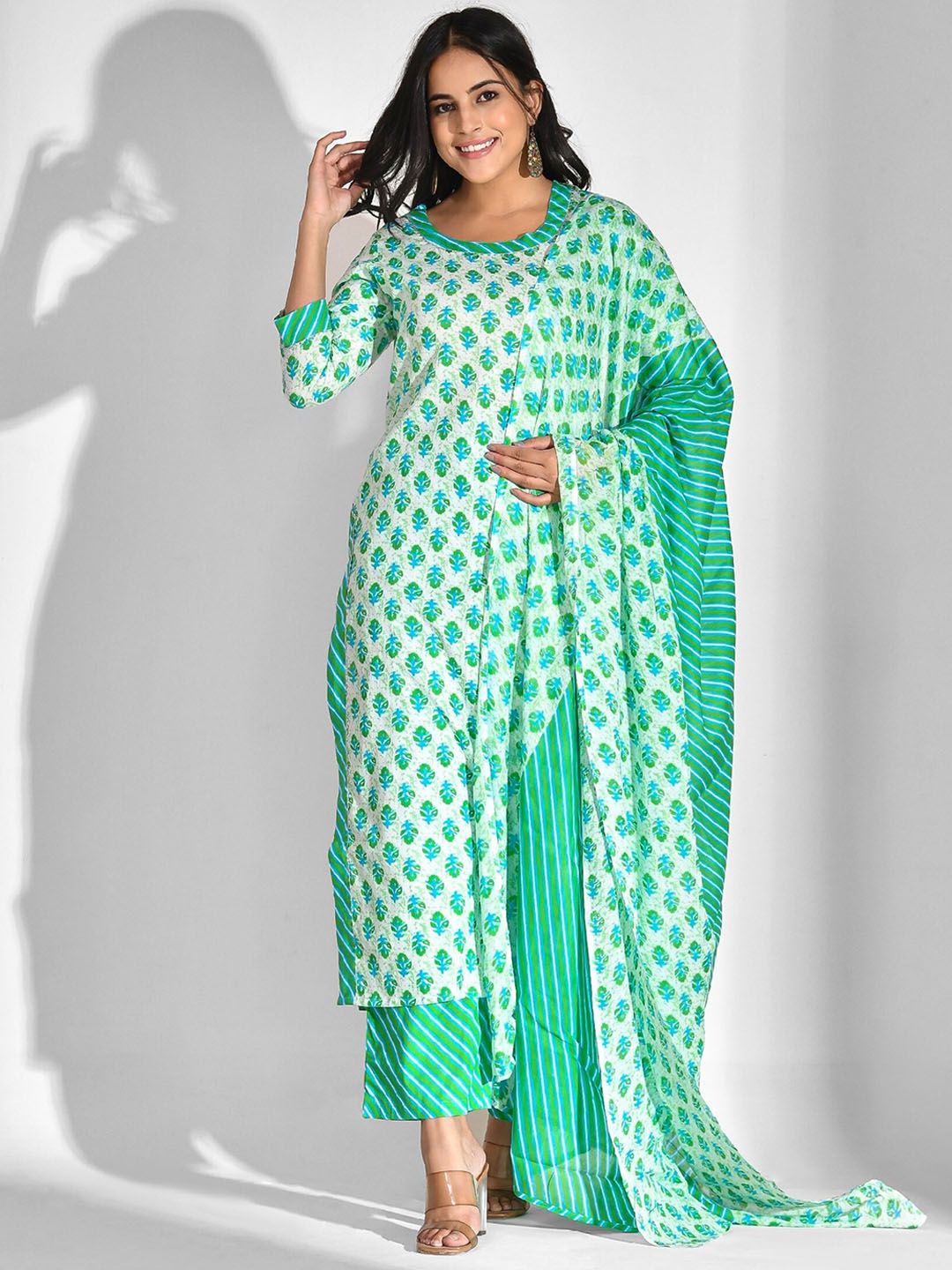 mokshi Floral Printed Pure Cotton Kurta & Palazzos With Dupatta-picture-38