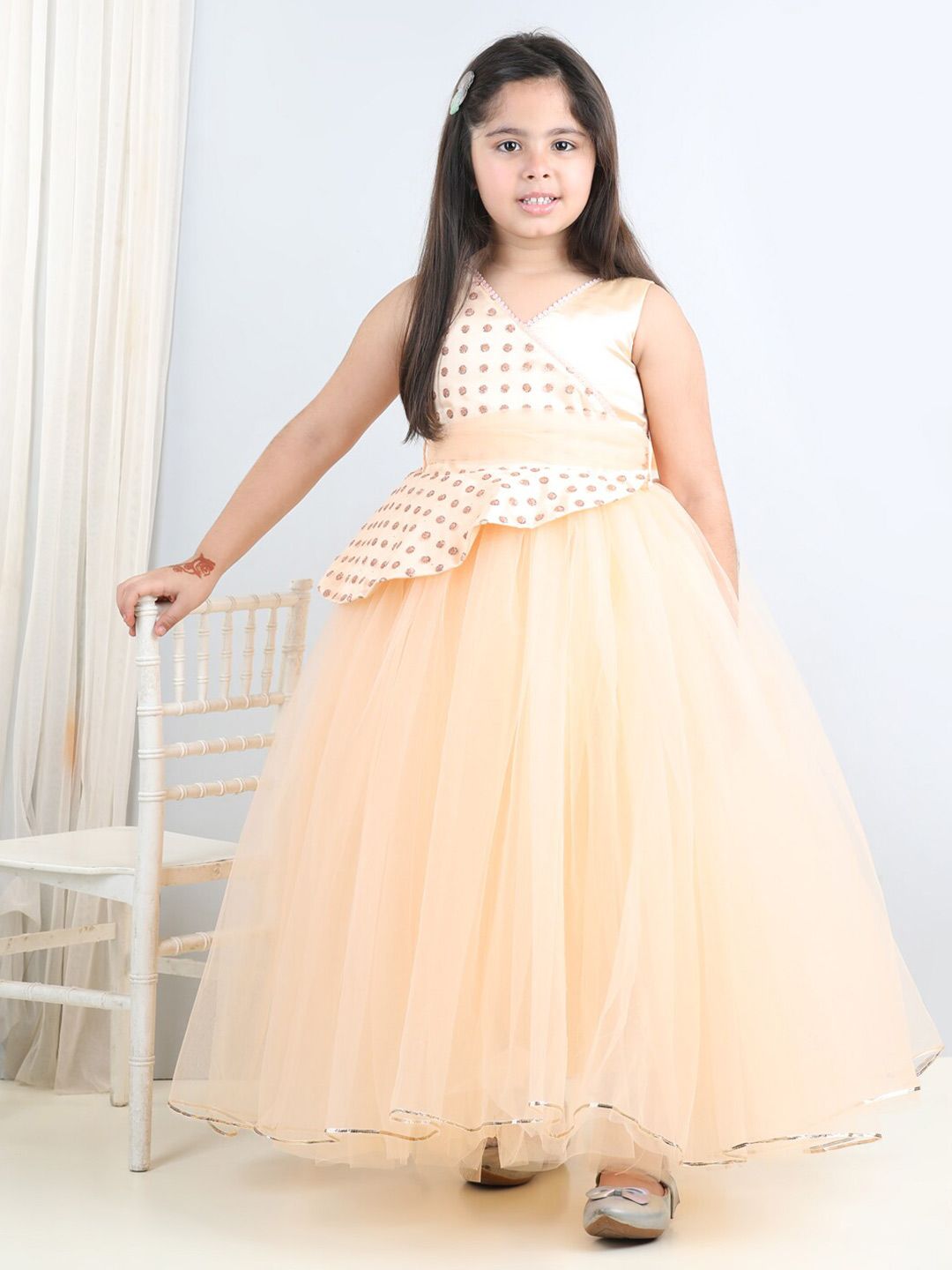 Toy Balloon kids Girls Embellished V-Neck Net Maxi Dress-image-30