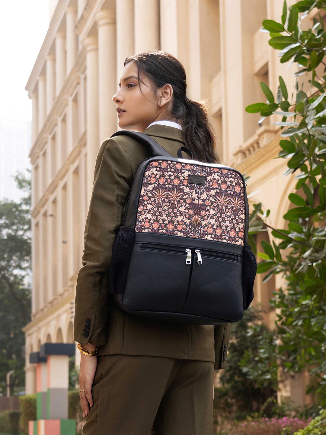 ZOUK  Women Ethnic Printed Vegan Leather Backpack With Compression Straps-Up to 16 inch-picture-19