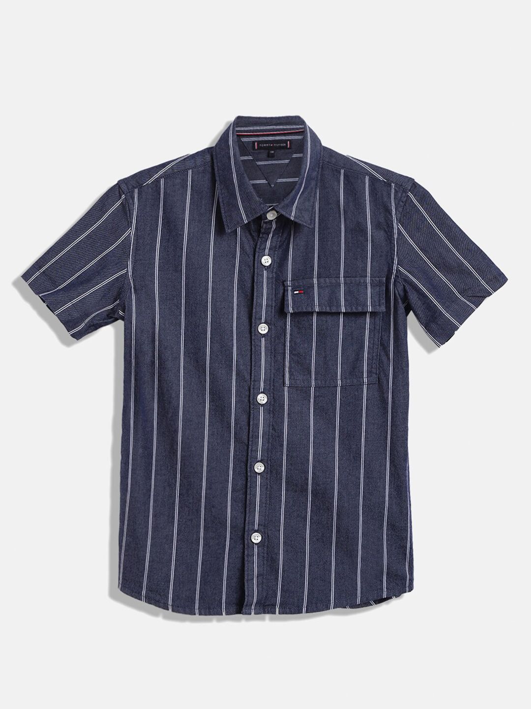 Tommy Hilfiger Boys Standard Vertical Striped Spread Collar Pure Cotton Casual Shirt-image-15